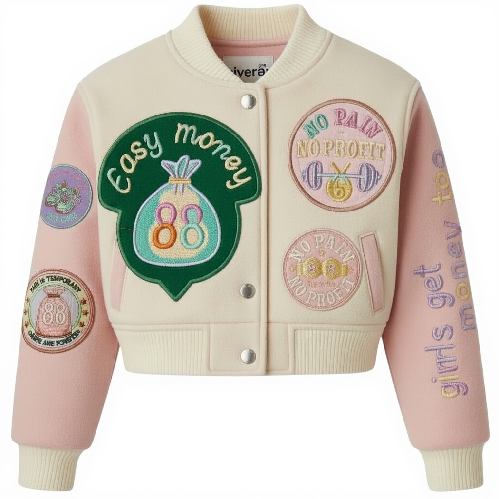 NO PAIN NO PROFIT’s women’s cropped “Easy Money”varsity jacket image 4