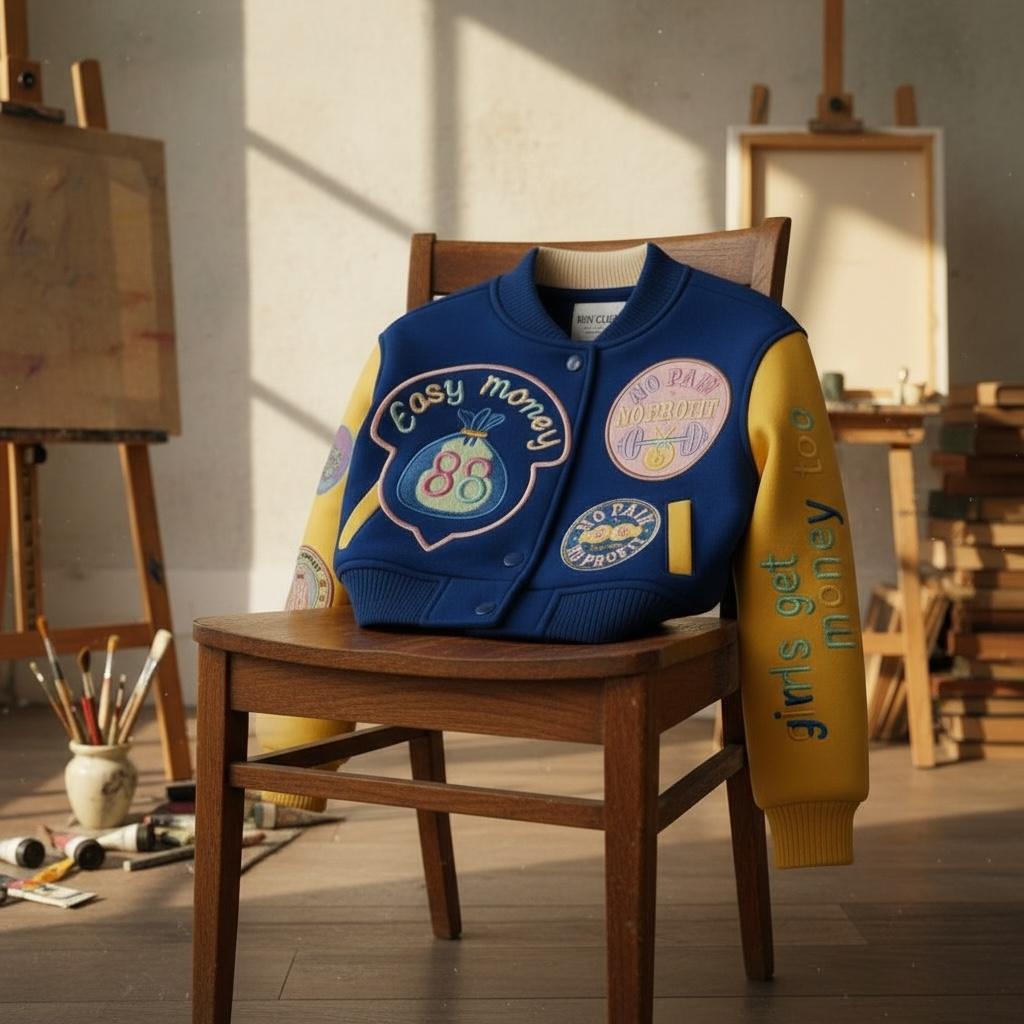 Copy of NO PAIN NO PROFIT’s women’s cropped “Easy Money” varsity jacket image 6