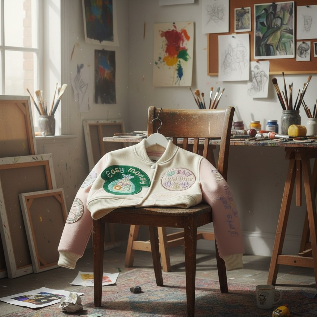 Copy of NO PAIN NO PROFIT’s women’s cropped “Easy Money” varsity jacket image 2