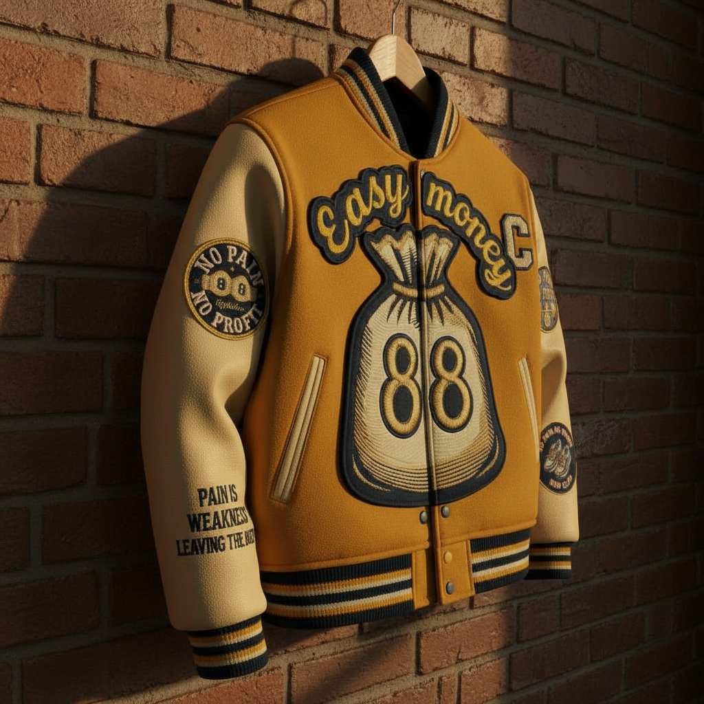 NO PAIN NO PROFIT men's “EASY MONEY” Varsity Jacket