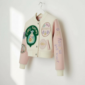 Copy of NO PAIN NO PROFIT’s women’s cropped “Easy Money” varsity jacket image 1
