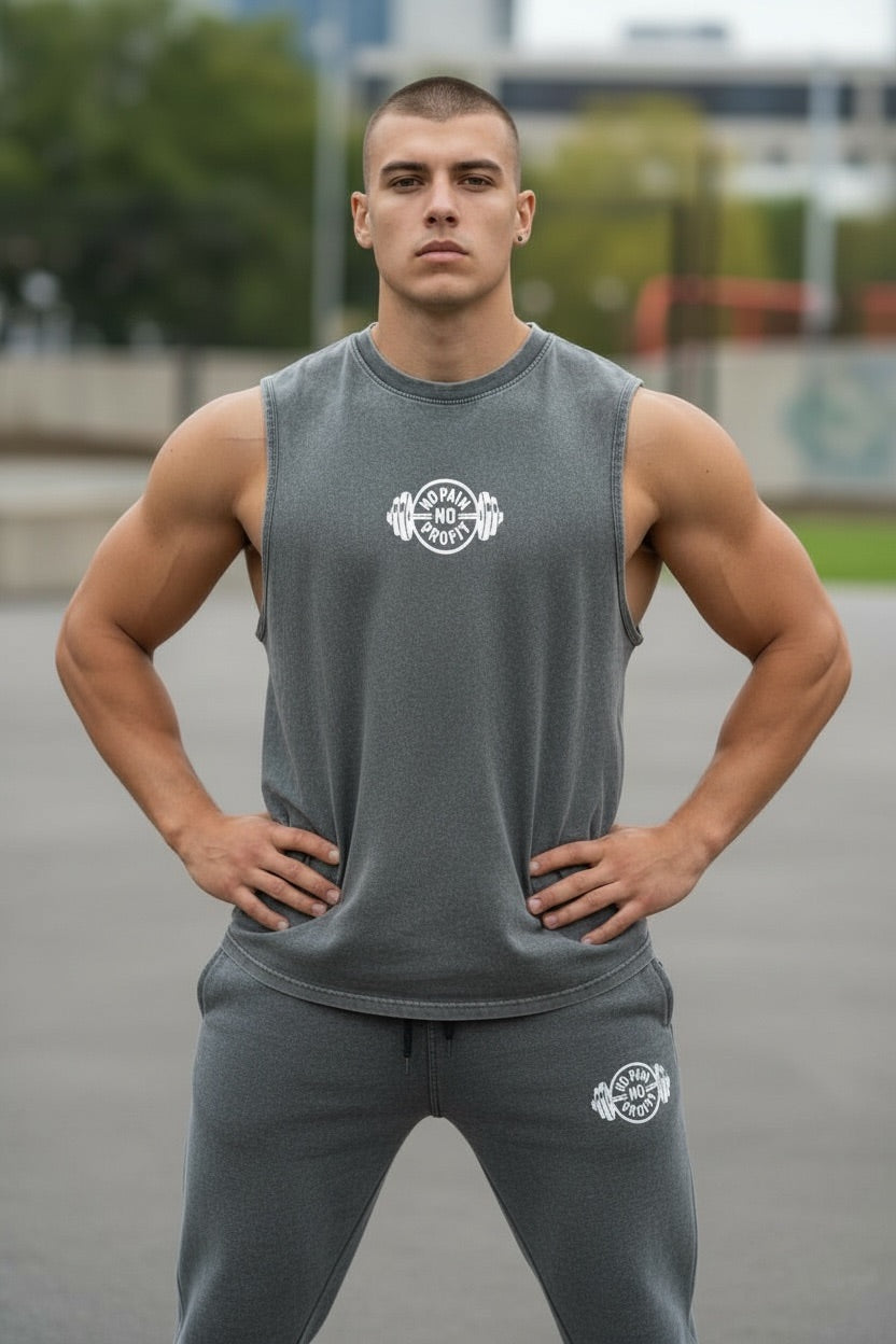 “PAIN IS WEAKNESS” Men's Sleeveless Distressed Tank Top