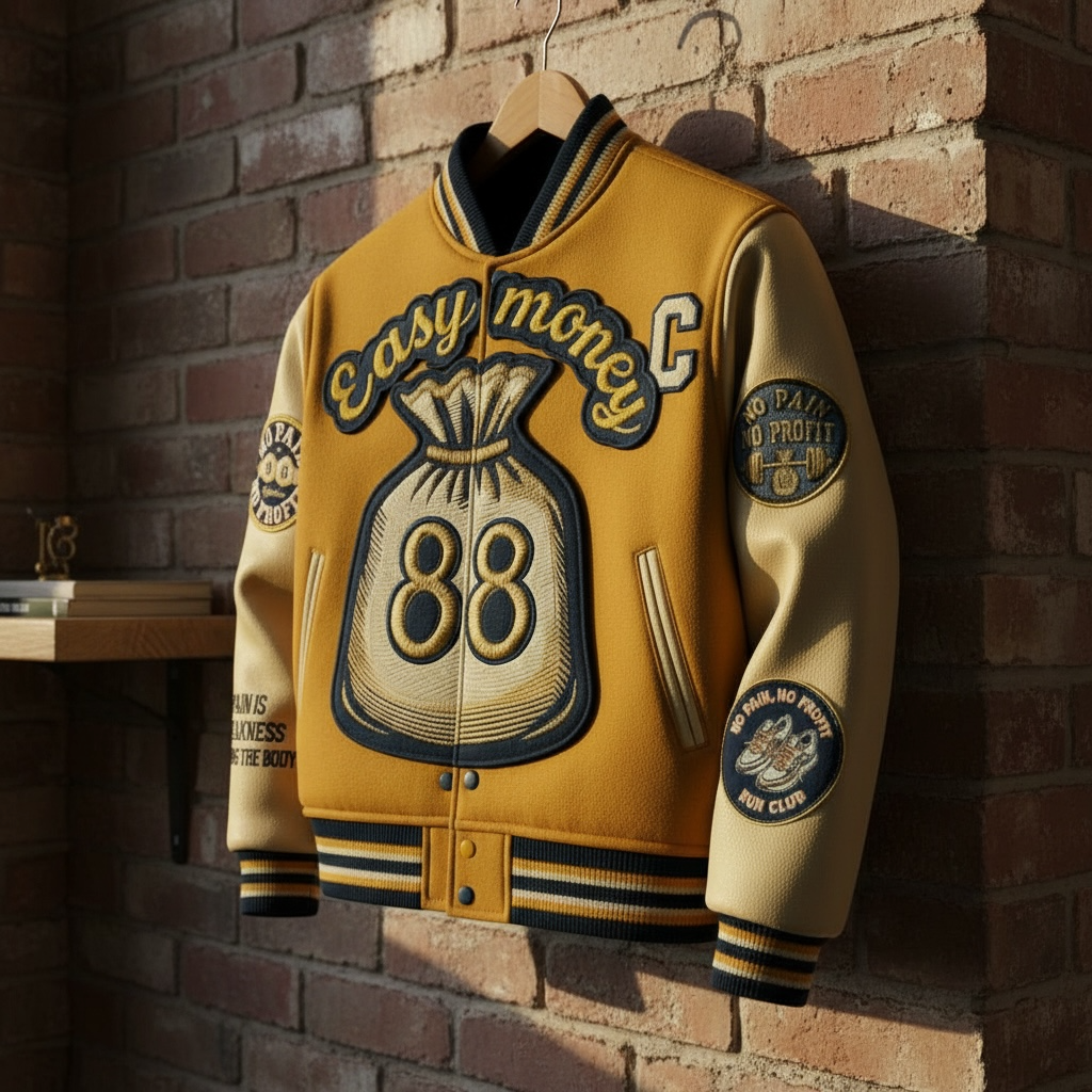 NO PAIN NO PROFIT men's “EASY MONEY” Varsity Jacket