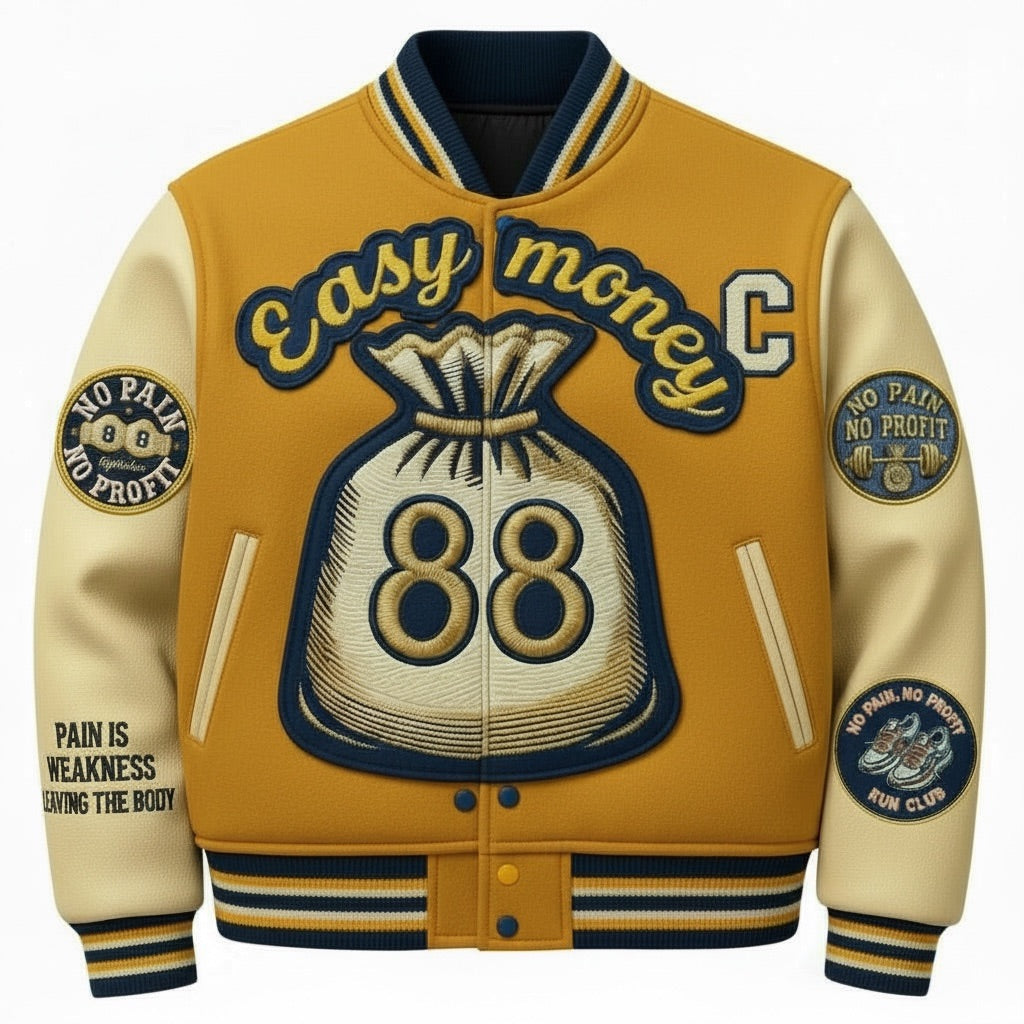 NO PAIN NO PROFIT men's “EASY MONEY” Varsity Jacket