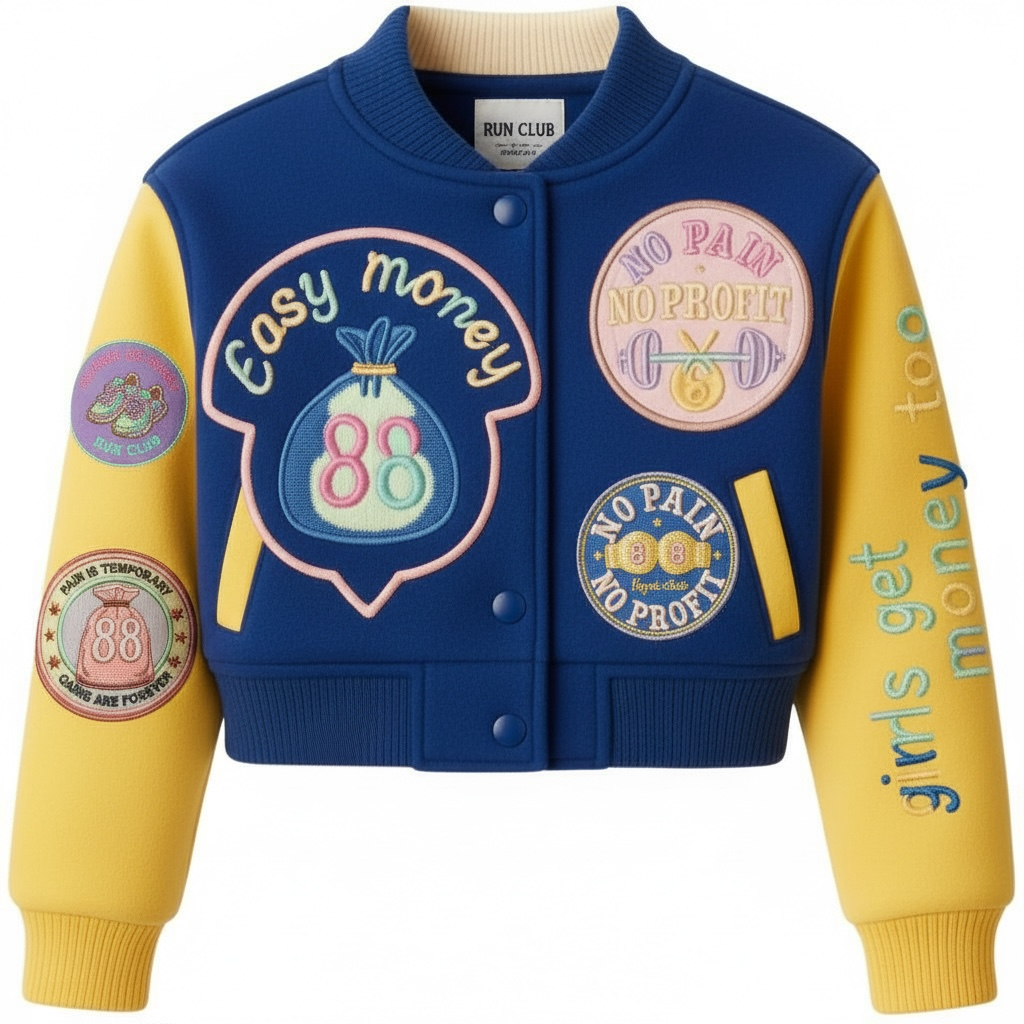 Copy of NO PAIN NO PROFIT’s women’s cropped “Easy Money” varsity jacket image 7