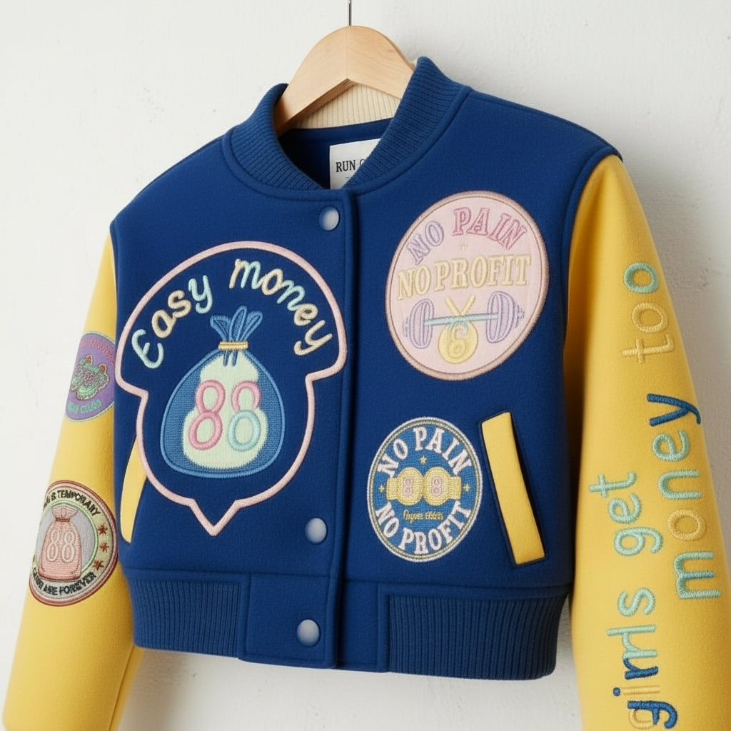 NO PAIN NO PROFIT’s women’s cropped “Easy Money”varsity jacket image 0